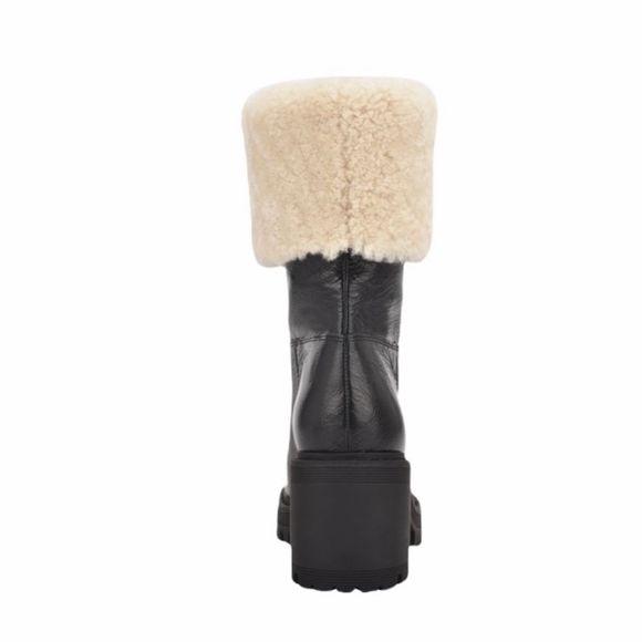 Marc Fisher Willoele Black Leather Shearling Collar Calf High Boots - Picture 7 of 8